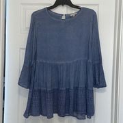 Crescent Dusty Blue 3/4 Sleeve Ruffle Top, NWT