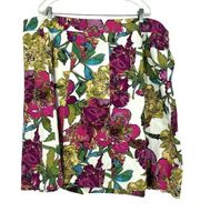 NEW Lane Bryant Vibrant Floral A Line Skirt Pink Green Stretch Knee Length Sz 26