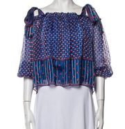 Ulla Johnson Clement Floral Square Neck Blouse In Navy Blue Size 6 silk