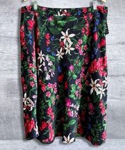 Liz Claiborne Floral A Line Black Skirt NEW Womens 16 Plus Tea Length Casual