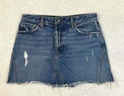 GRLFRND Eva Mini Medium Wash Distressed Denim A-Line Skirt Size 29