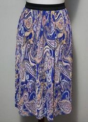 Jaclyn Smith Royal Blue Paisley Pleated Pull On Skirt Size Medium