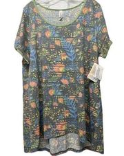 NWT! LuLaRoe Women’s Plus Classic T, Gray w. Green Trim, Multicolor Flowers - 3X