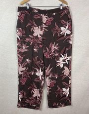 Chico's Women's Pull On Pants Size 3P Brown Floral Printed Straight Leg