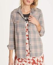 Billabong Gray, Red, & Cream Plaid Button Down Shirt (S)