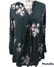 Gentle Fawn Elaine Black White Pink Floral Tunic Blouse S