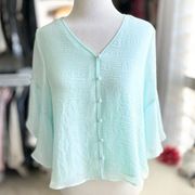 Investments Petites Blue Button Down Blouse PS