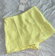 NWT Zara Tweed Skort Shorts Yellow