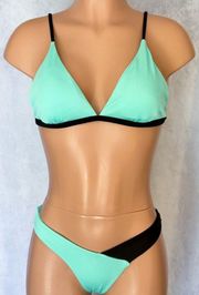 Aqua & Black, Color-Block, Bikini Set