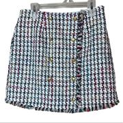 Leyden Houndstooth Faux Wrap Tweed Mini Skirt