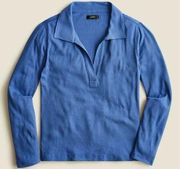 J Crew Ribbed Polo Shirt Womens Blue Size Medium Pullover V Neck