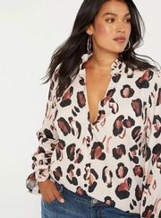 NWT Eloquii Leopard Print Button-down Shirt w/Ruffle Neck 20