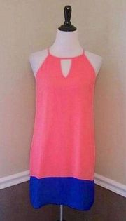 NEW ModCloth Pink Owl Bright Coral Pink Blue Trim Cutout Halter Mini Dress S