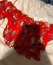 Red Floral Smocked Crop Top