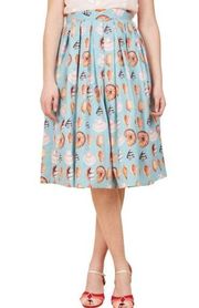 HELL BUNNY VIXEN Women's Pinup Maya Bay Seashell Pleated Full Skirt Blue NWT XL