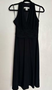 Evan Picone Dress Sleeveless Halter Gathered Waist Full Skirt Black LBD