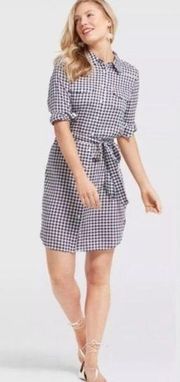 Draper James Navy & White Gingham Plaid Shirt Dress - size 8