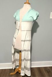 Anthropologie Fred & Sibel White Gray Light Blue Duster Maxi Sweater Size XS S