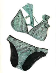Betsey Johnson Mint green & black rhinestone bikini