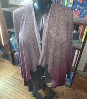 Soft Surroundings drape front L pink & gray dipped hem cardigan