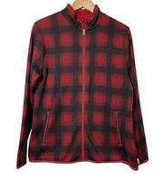 Eddie Bauer Red Black Buffalo Plaid Zip Up Mock Neck Pocket Jacket Large