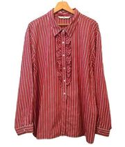 Women’ Plus Size Ruffle Blouse Red & White Pin Stripes.