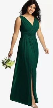 DESSY COLLECTION Sleeveless Draped Chiffon Maxi Dress with Front Slit in Hunter