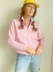 Y2K Pink Pastel Pull Over Sweatshirt 1/4 Zip Plaid Trim Granny Chic Small