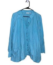 LOGO Lori Goldstein Blue Plaid Button Down Shirt Flannel