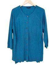 H By Halston Teal Silk Cashmere Button Front Cardigan Sz XL