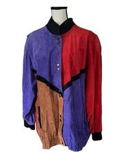 Vintage 80’s Colorblock 100% Genuine Suede Leather coat. Size 3X.