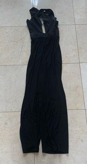 Bebe NWT $129 Black Wide Leg Cross Front Jumpsuit