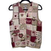 Vtg Heirloom Collectibles cardigan sweater vest Valentines Teacher Pink