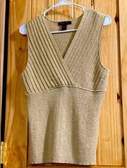 August Silk size XL gold knit wrap-front sleeveless top