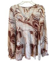 NWT Jodifl Womens Small LS Mable Abstract Blouse Smocked Cuffs Boutique