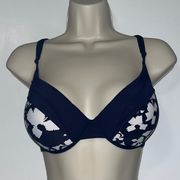 LOLE SWIM Caribbean BIKINI TOP Navy Blue Pansy Women’s Large L Padded Underwire