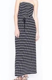 J. CREW Women's Black & White Striped Strapless Drawstring Waist Maxi Dress