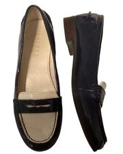 Ralph Lauren Gaston Navy & White Patent Leather Loafers Size 9