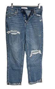 Garage Denim Ex-Boyfriend Jeans Blue Medium Wash Button Fly Distressed Destroyed