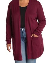 New  Open Front Pocket Cardigan Long Sweater Bordeaux