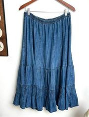 Vintage 90s Denim Tiered Aline Midi Skirt