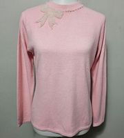 Vintage Studio Works Pink 90s Beaded Bow Sweater Size Small