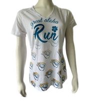 Sport Tek Great Aloha Run White Rainbow Shaka Women’s Runner T-shirt Size Small