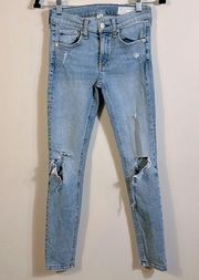 Rag & Bone Blue Distressed Destroyed Ankle Skinny Color Double Women Jeans 25