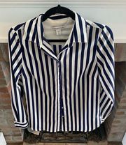 Womens Coldwater Creek Structured Navy White Striped Button Down size XS (4-6)