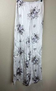 Ganni Cameron Wide Leg Pants White Floral Satin Design Size 36 Relaxed Loose Fit