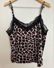Pink & Black Leopard Print Cami w/adjustable Straps & lace V-Neck