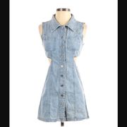 LF SEEK The Label Dress S Chambray Mini Denim Cut Out Buttons Spring Summer Blue