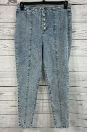 NoBo Juniors SZ 15 Jeans Seamed Ankle Button-Fly Acid Wash Stretch High-Rise