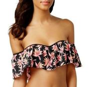 🎉  Paradise Flounce Floral Swim Top Black Pink Tropical